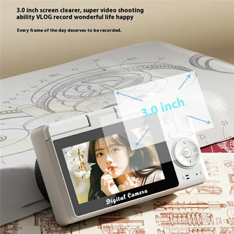 H8 3 Zoll Klappbildschirm 48MP CCD Digitalkamera 16X Digitalzoom 4K Videorekorder mit 64 GB TF-Karte + Kartenleser