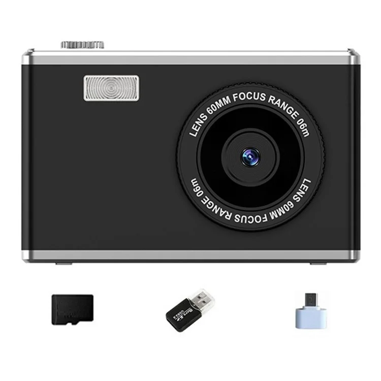 Câmera Digital de Vídeo com Tela IPS HD de 2,4 Polegadas, Lentes Duplas, Gravação de Vídeo CCD com Cartão de Memória de 32G + Leitor de Cartão - Preto
