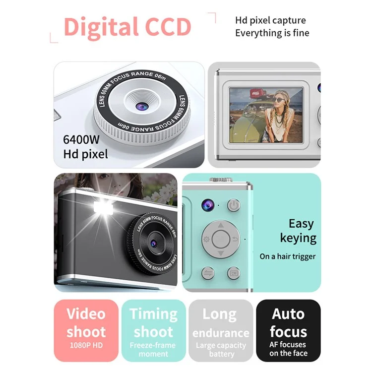Câmera Digital de Vídeo com Tela IPS HD de 2,4 Polegadas, Lentes Duplas, Gravação de Vídeo CCD com Cartão de Memória de 32G + Leitor de Cartão - Preto