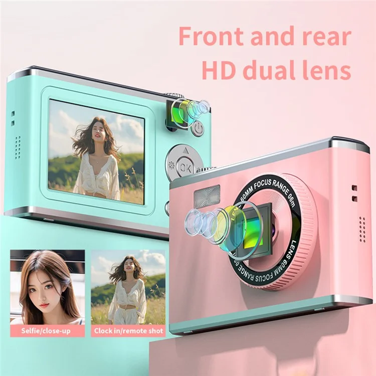 Câmera Digital de Vídeo com Tela IPS HD de 2,4 Polegadas, Lentes Duplas, Gravação de Vídeo CCD com Cartão de Memória de 32G + Leitor de Cartão - Preto