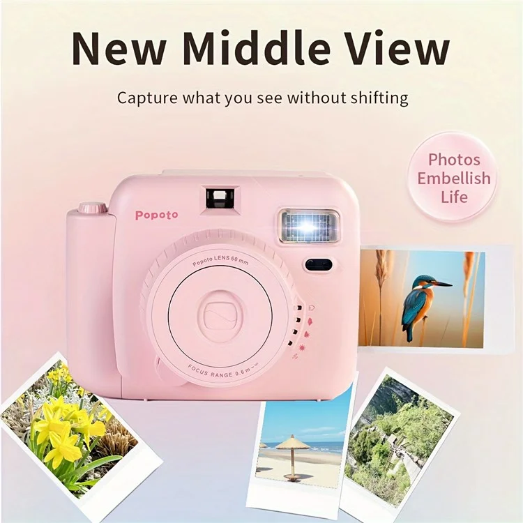 POPOTO Mini Instant Print Camera Manual Exposure Fixed Focus Retro Digital Camera (without Photo Paper) - Purple