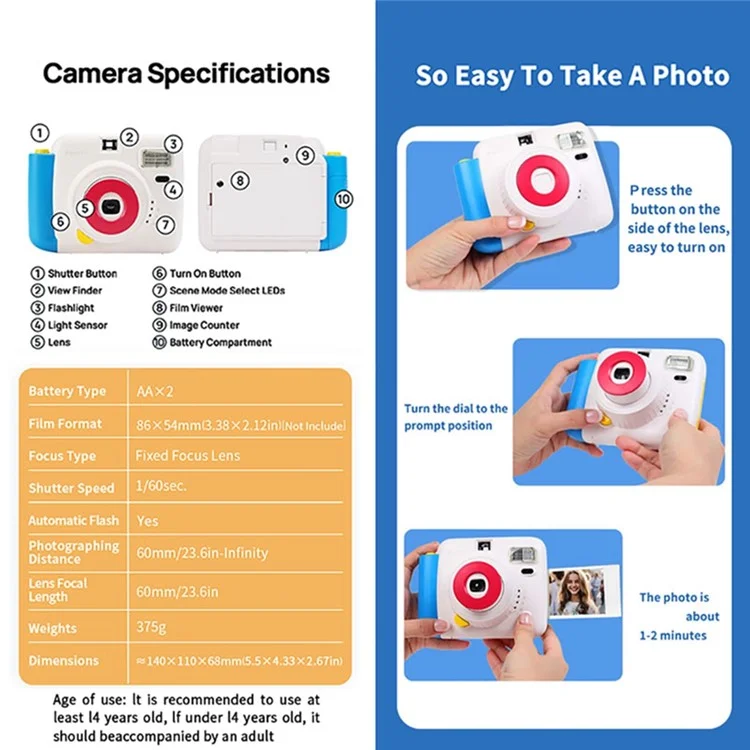 POPOTO Mini Instant Print Camera Manual Exposure Fixed Focus Retro Digital Camera (without Photo Paper) - Purple