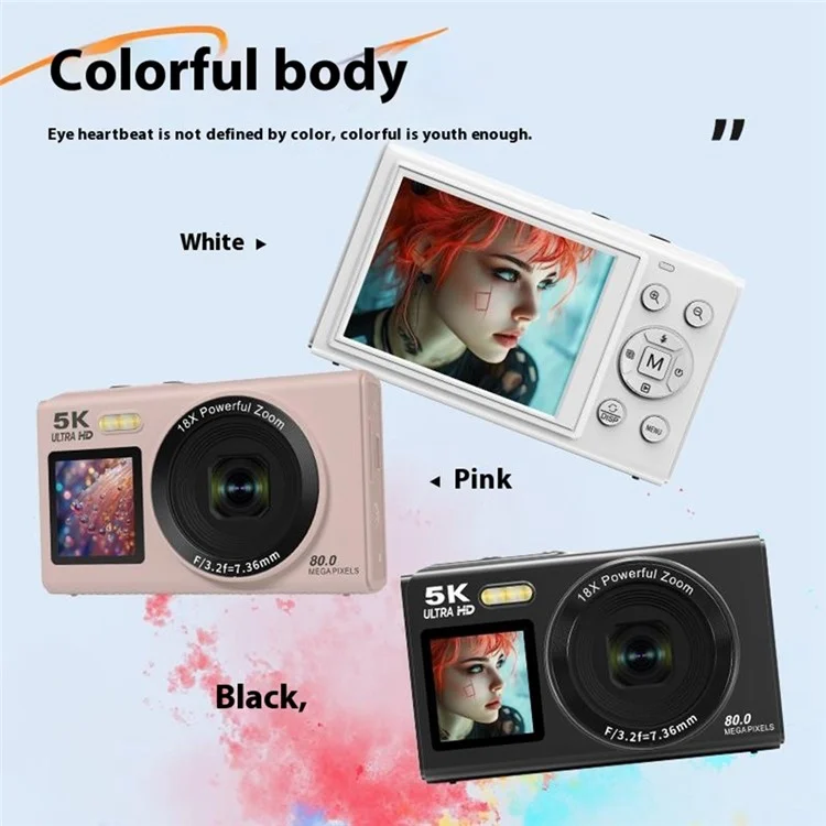 S150PRO Fotocamera digitale portatile a doppio schermo ad alta risoluzione CCD, con selfie camera, 64G TF Card + Card Reader - Bianco