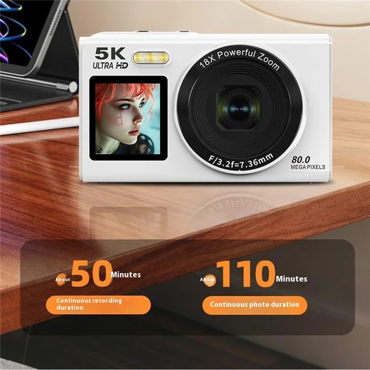 S150PRO Fotocamera digitale portatile a doppio schermo ad alta risoluzione CCD, con selfie camera, 64G TF Card + Card Reader - Bianco