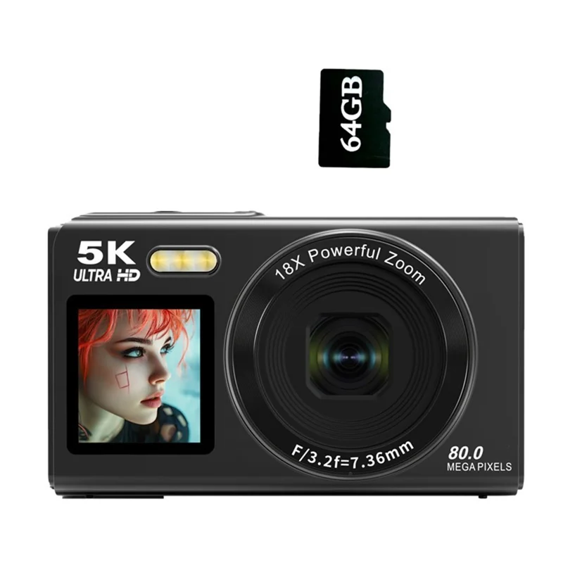 S150PRO Dual Screen Portable Digital Camera High Resolution CCD Selfie Camera, with 64G TF Card + Card Reader - Black