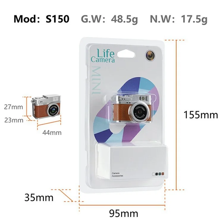S150 Wearable Mini Camera 1080P HD Video 0.96 Inch IPS Display Necklace Pendant Retro Camera - Brown