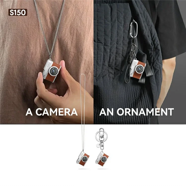 S150 Wearable Mini Camera 1080P HD Video 0.96 Inch IPS Display Necklace Pendant Retro Camera - Brown
