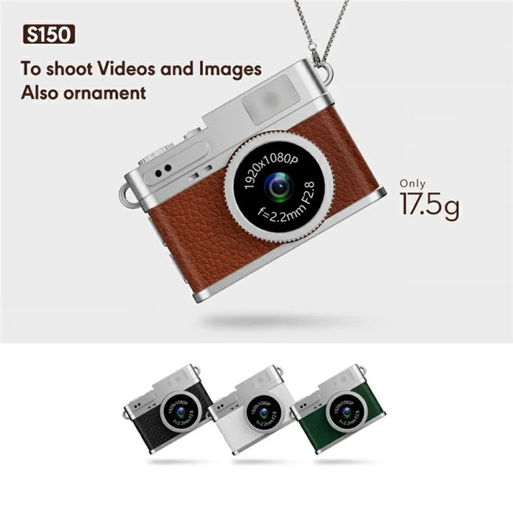 S150 Wearable Mini Camera 1080P HD Video 0.96 Inch IPS Display Necklace Pendant Retro Camera - Brown