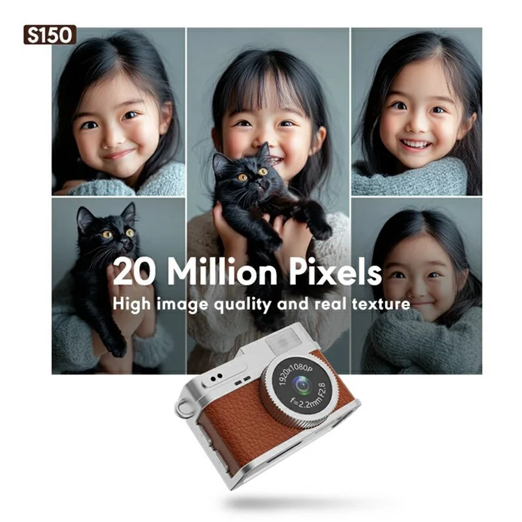 S150 Wearable Mini Camera 1080P HD Video 0.96 Inch IPS Display Necklace Pendant Retro Camera - Brown