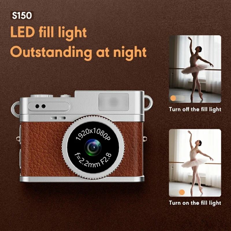 S150 Wearable Mini Camera 1080P HD Video 0.96 Inch IPS Display Necklace Pendant Retro Camera - White