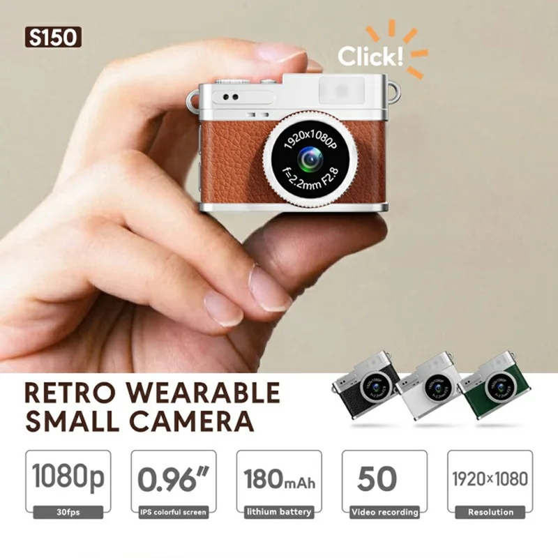 S150 Wearable Mini Camera 1080P HD Video 0.96 Inch IPS Display Necklace Pendant Retro Camera - White