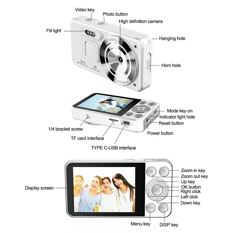 A56 Digital CCD Camera 2000W Pixel 2.8 Inch IPS Screen Photography Camera with 32GB Card