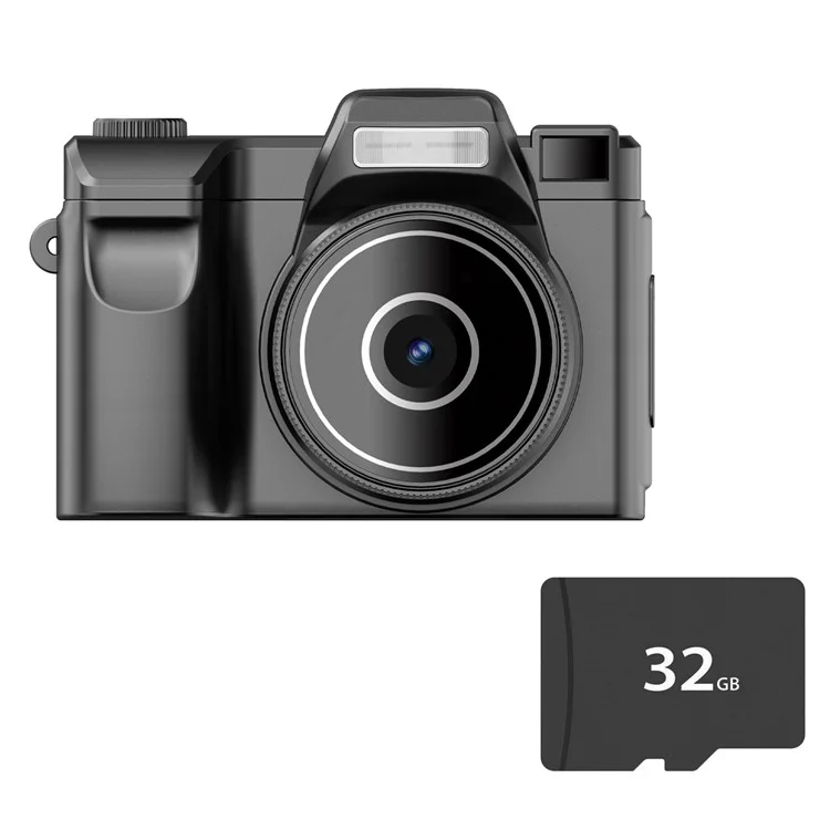 D7 0.96 Inch Screen Mini Digital Camera Built In Filters HD Photo Video Recording Retro Camera (With 32G TF Card) - Black