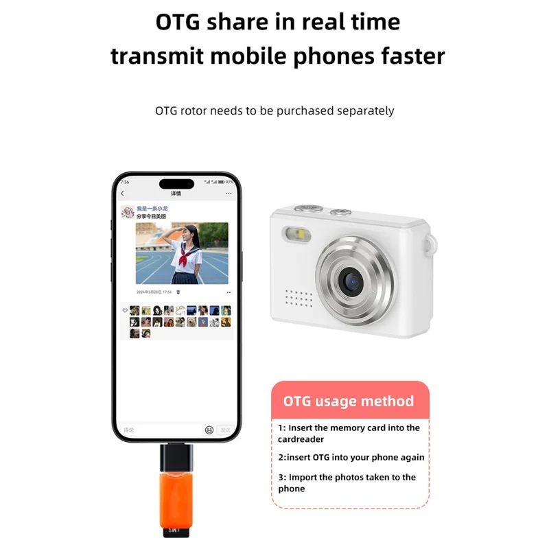 DC23 Mini Digital Camera 0.96 Inch Screen Portable CCD HD Video Recorder for Students - White
