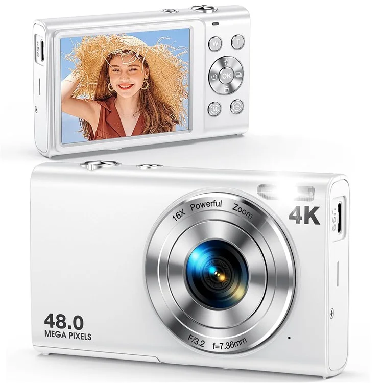DC402-AF 4K Kids 48MP Digital Camera Digital Focus 16x Cámara de Vlogging Digital Zoom Para Adolescentes - Blanco