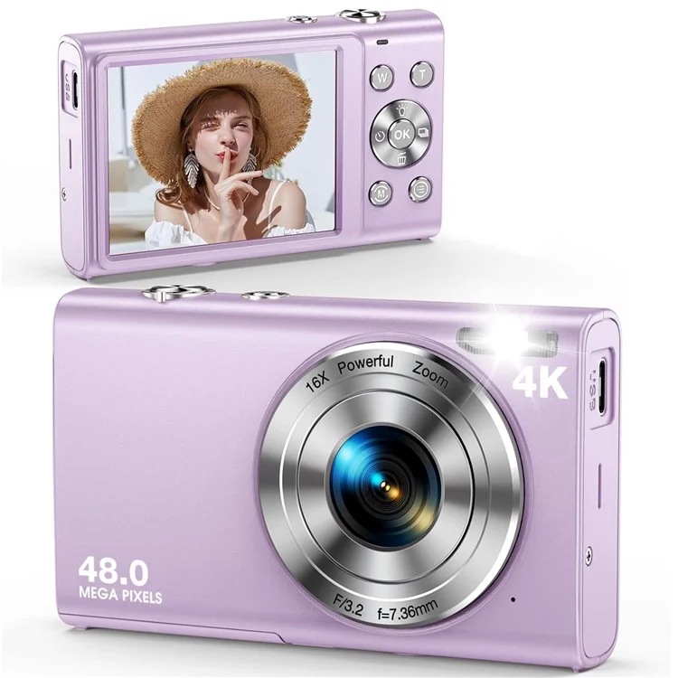 DC402-AF 4K Kids 48MP Digital Camera Digital Focus 16x Cámara de Vlogging Digital Zoom Para Adolescentes - Púrpura Ligera