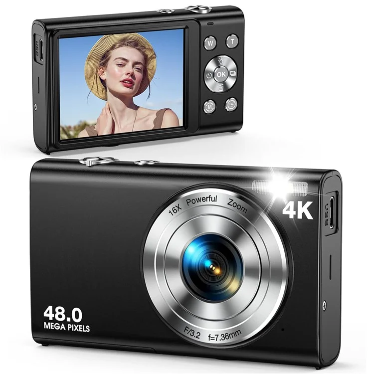 DC402-AF 4K Kids 48MP Digital Camera Digital Focus 16x Cámara de Vlogging Digital Zoom Para Adolescentes - Negro