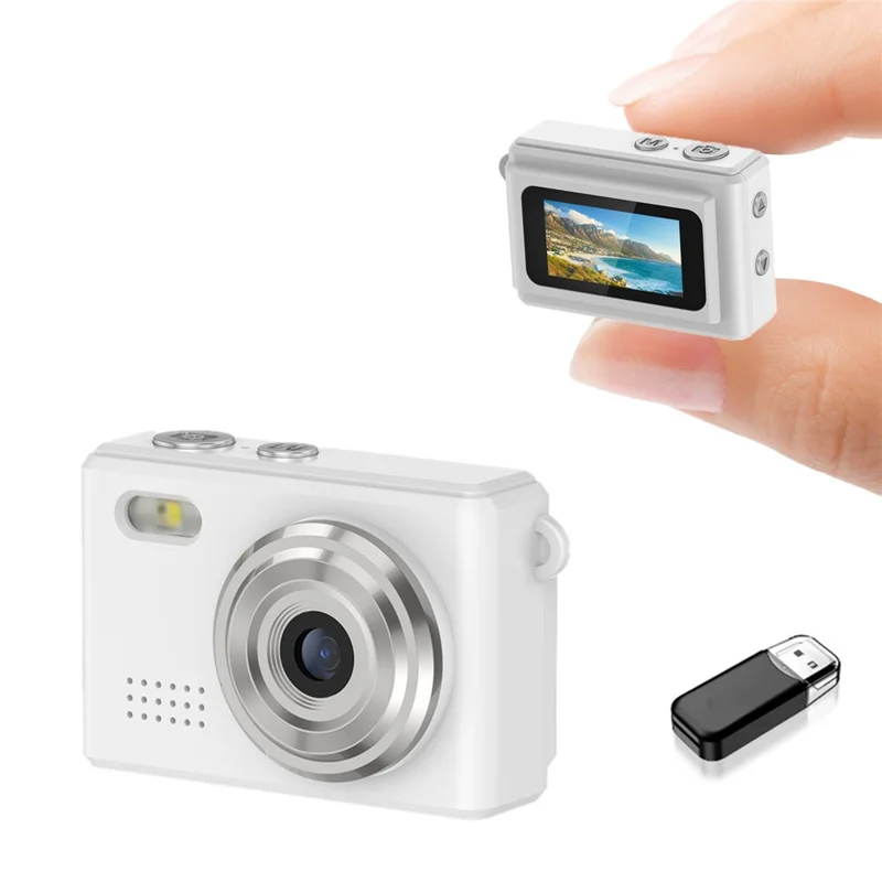 Câmera Digital Miniatura DC23 Tela de 0,96 Polegada CCD Gravador de Vídeo HD para Estudantes, com Cartão de Memória de 32GB + Leitor de Cartão - Branco