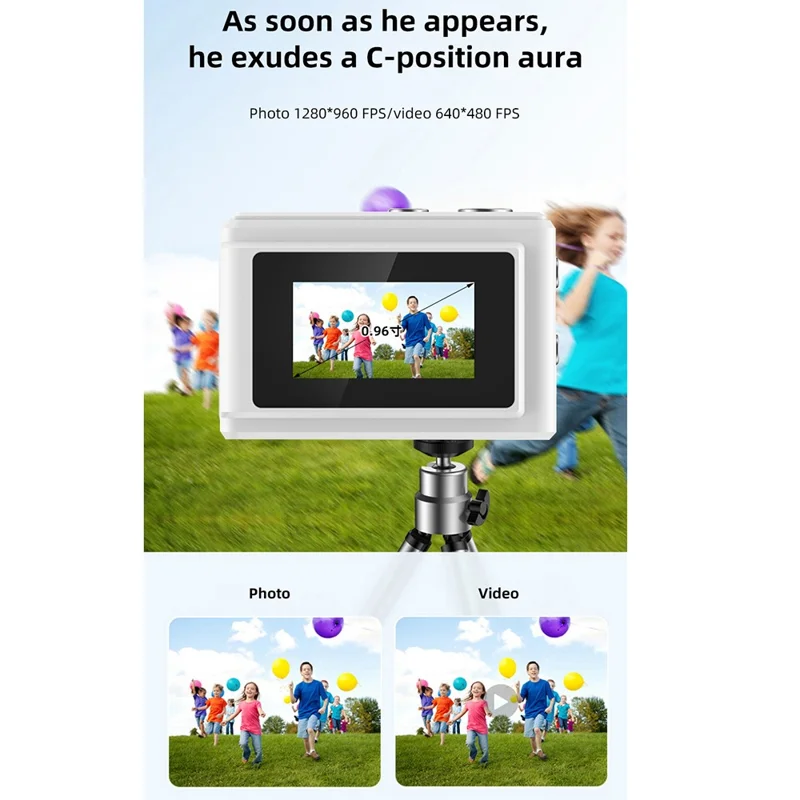 DC23 Mini Digital Camera 0.96 Inch Screen CCD HD Video Recorder for Students, with 32GB Memory Card + Card Reader - Black