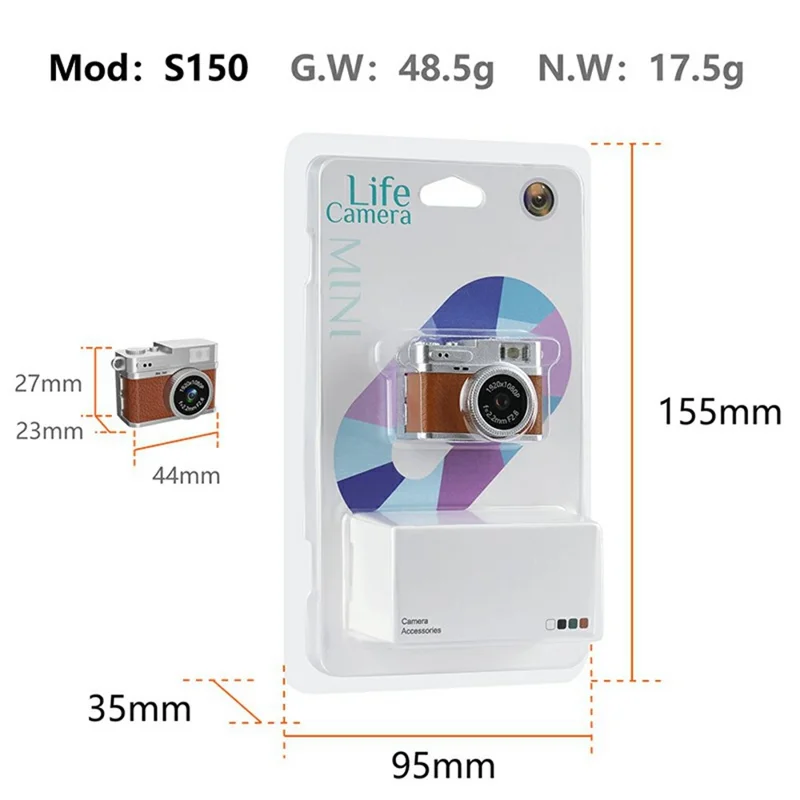 S150 Caméra Miniature Portable 1080P HD Vidéo Écran IPS 0,96 Pouce Pendentif Caméra Rétro avec Carte TF 32 Go - Marron