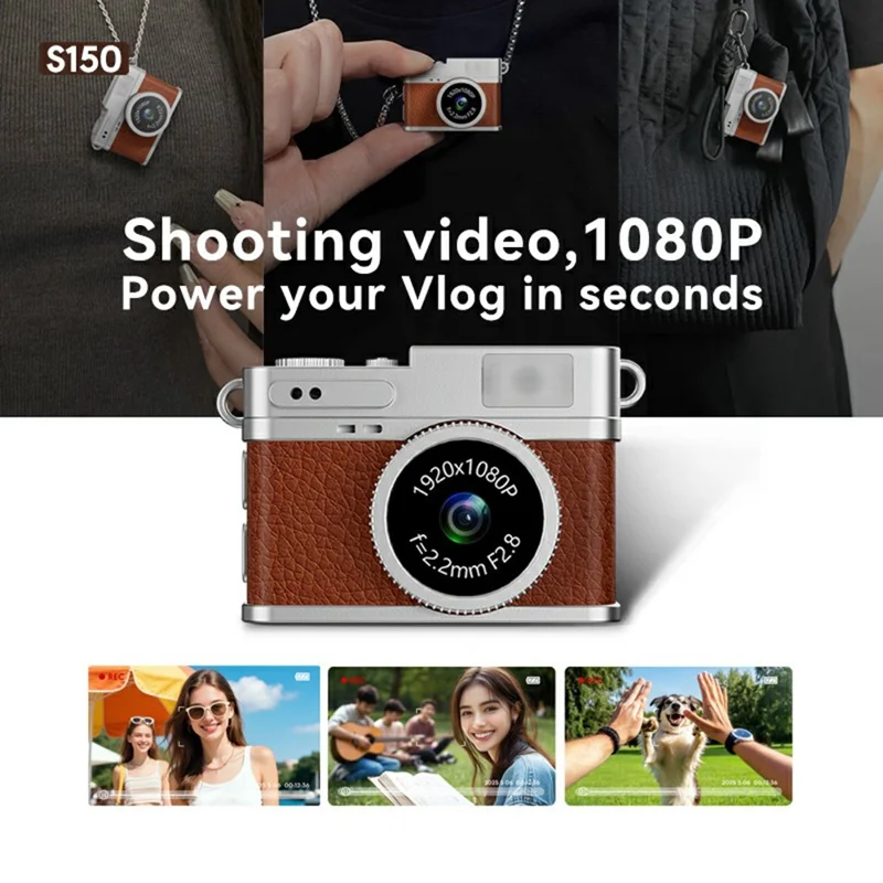 S150 Caméra Miniature Portable 1080P HD Vidéo Écran IPS 0,96 Pouce Pendentif Caméra Rétro avec Carte TF 32 Go - Marron
