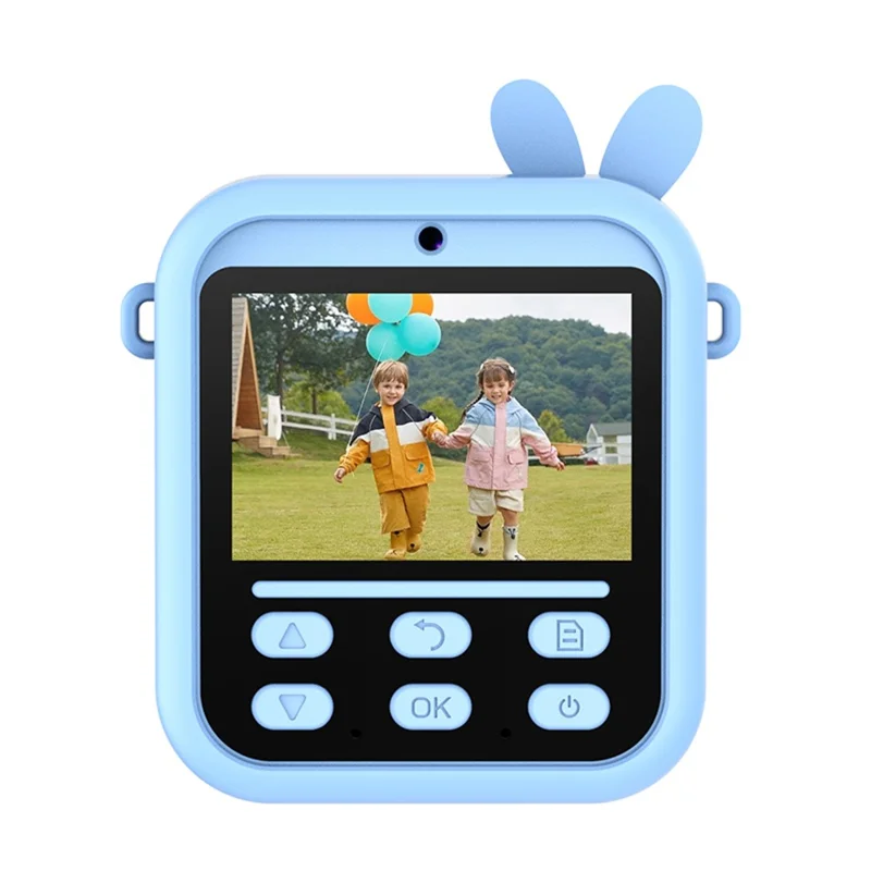 Câmera S1 com Tela IPS de 2,4 Polegadas para Crianças, Câmera Digital Instantânea com Lente Dupla, Gravador de Vídeo HD - Coelho Azul