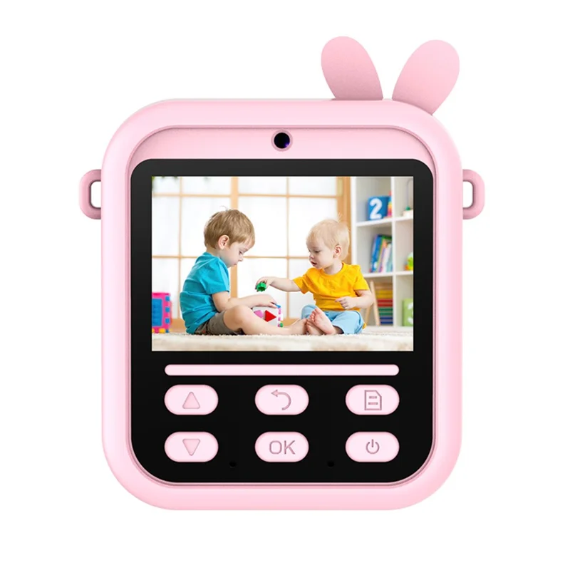 Fotocamera digitale istantanea per bambini S1 con schermo IPS da 2,4 pollici, doppio obiettivo, registratore video HD e scheda da 32 GB + lettore di schede - Coniglio rosa
