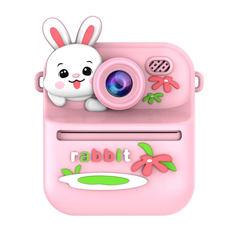Fotocamera digitale istantanea per bambini S1 con schermo IPS da 2,4 pollici, doppio obiettivo, registratore video HD e scheda da 32 GB + lettore di schede - Coniglio rosa