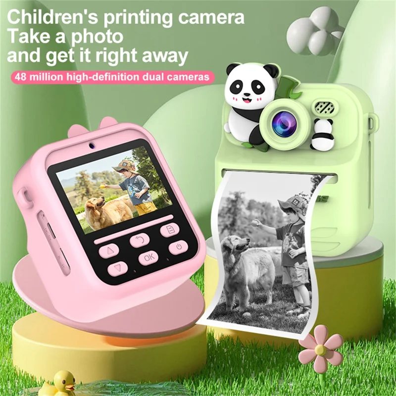 Fotocamera digitale istantanea per bambini S1 con schermo IPS da 2,4 pollici, doppio obiettivo, registratore video HD e scheda da 32 GB + lettore di schede - Coniglio rosa