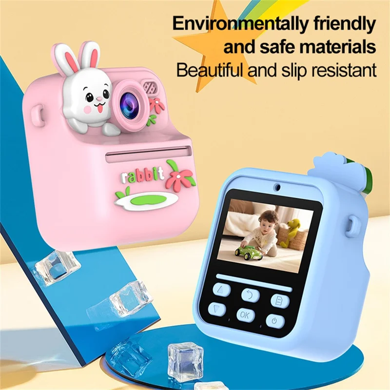 Детская камера S1 с 2,4-дюймовым IPS-экраном, мгновенной печатью, двойным объективом и HD-видеосъемкой, комплект с 32 ГБ картой памяти и кардридером - Синий Кролик