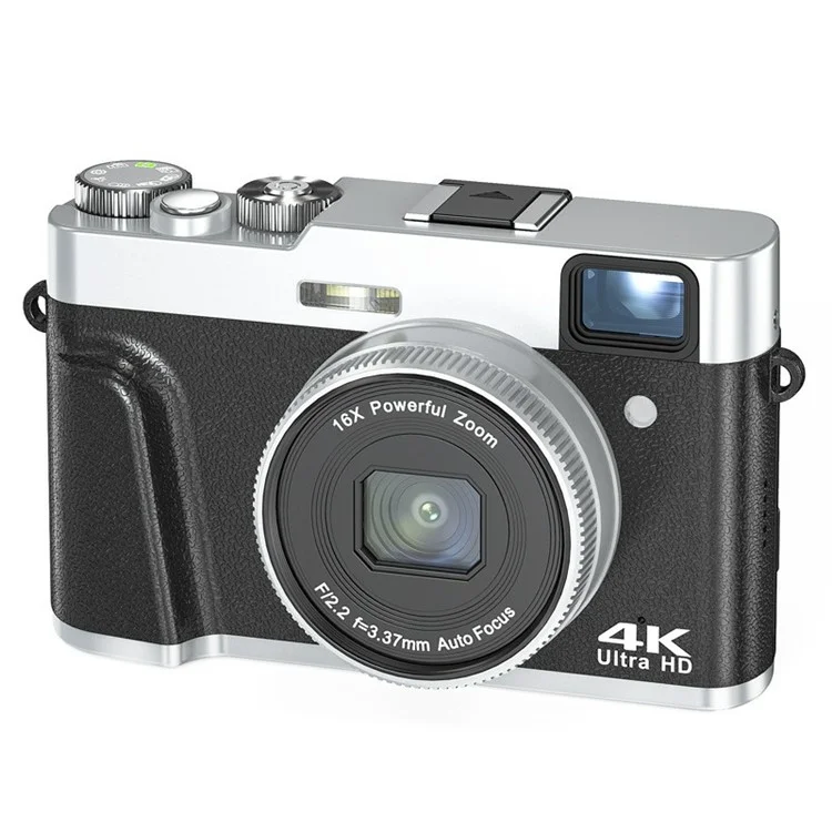 DC202L-AF Retro 4K Selfie-kamera Photoflash Light Digitalkamera Für Kinder Teenager - Schwarz
