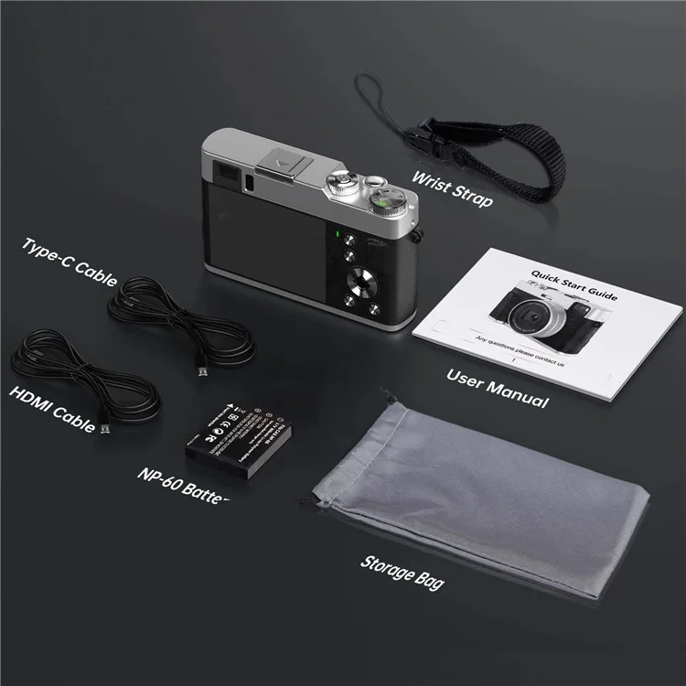 DC202L-AF Retro 4K Selfie-kamera Photoflash Light Digitalkamera Für Kinder Teenager - Schwarz