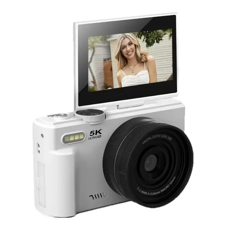 WD08 3.0 Inch HD Flip Screen Digital Camera 5K Video Recorder with 32GB Card (Single Battery) - White