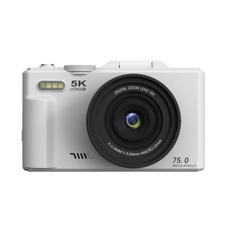 WD08 3.0 Inch HD Flip Screen Digital Camera 5K Video Recorder with 32GB Card (Single Battery) - White