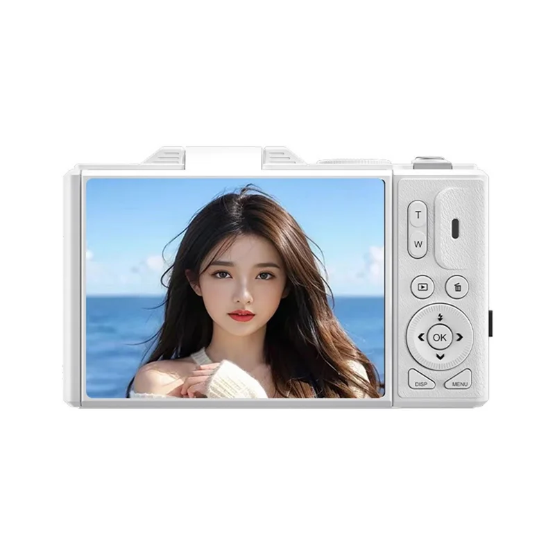 WD08 3.0 Inch HD Flip Screen Digital Camera 5K Video Recorder with 32GB Card (Single Battery) - White
