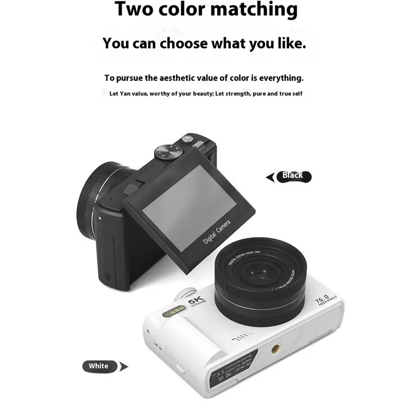 WD08 3.0 Inch HD Flip Screen Digital Camera 5K Video Recorder with 32GB Card (Dual Battery) - Black