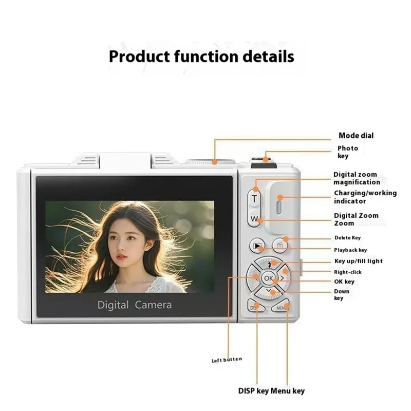 WD08 3.0 Inch HD Flip Screen Digital Camera 5K Video Recorder with 32GB Card (Dual Battery) - Black