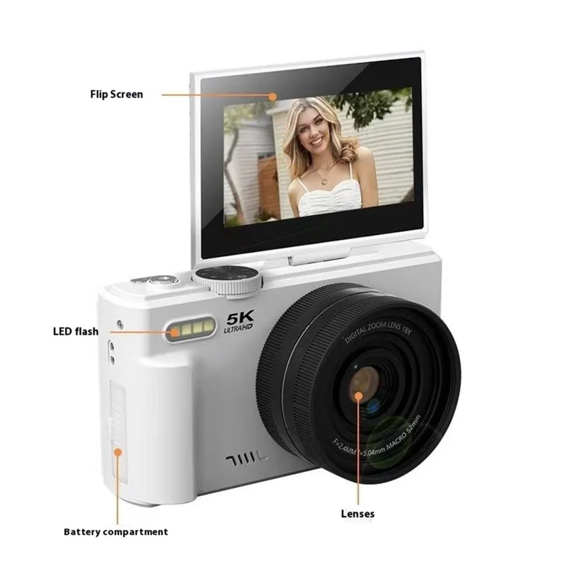 WD08 3.0 Inch HD Flip Screen Digital Camera 5K Video Recorder with 32GB Card (Dual Battery) - Black