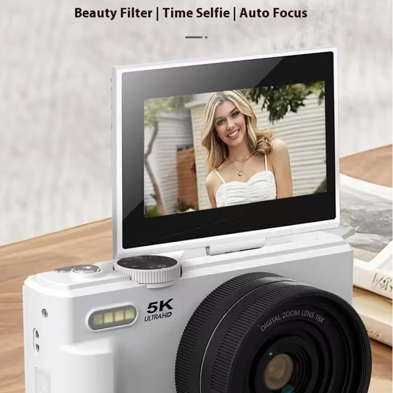 WD08 3.0 Inch HD Flip Screen Digital Camera 5K Video Recorder with 32GB Card (Dual Battery) - Black