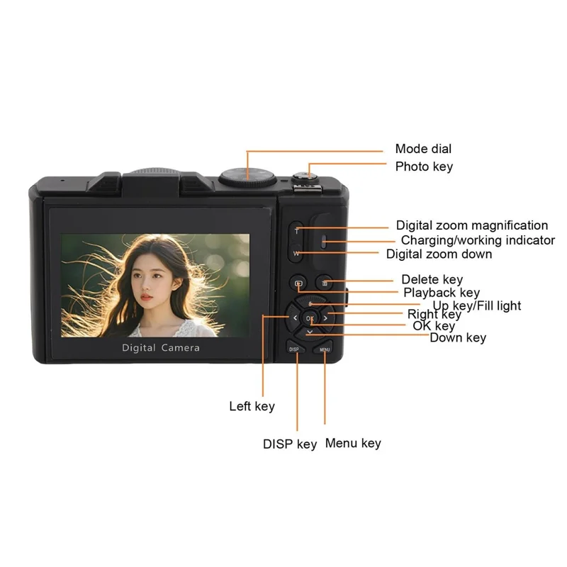 WD08-B-5K WiFi UHD Digitalkamera 5K 75MP 18-facher Digitalzoom 3-Zoll-Klappbildschirm Camcorder mit integriertem Blitz - Schwarz