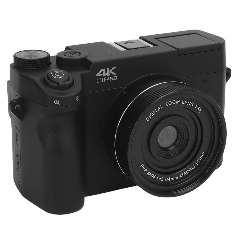 WD07 Dual Lens 4K Digital Camera 18X Zoom WiFi 75MP UHD 3 Inch LCD Screen Photography Camera - Black