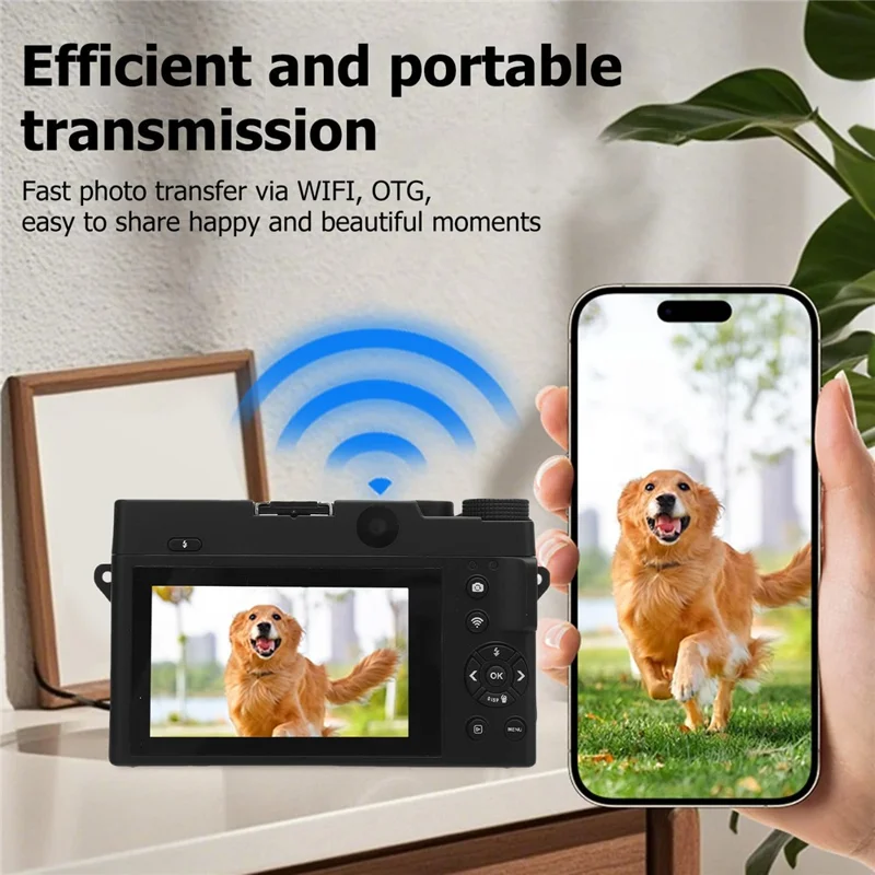 WD07 Dual Lens 4K Digital Camera 18X Zoom WiFi 75MP UHD 3 Inch LCD Screen Photography Camera - Black