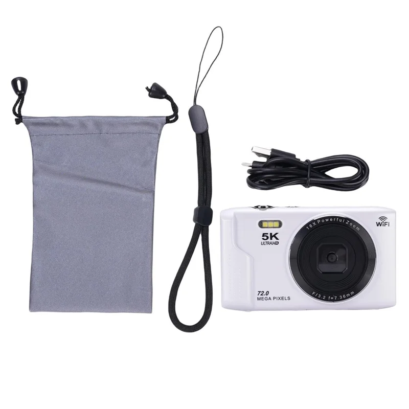 S95 Pro 5K Digital Camera 16x Zoom WiFi 72MP 2.8 Inch LCD Screen Photography Camera with 32GB Memory Card - White
