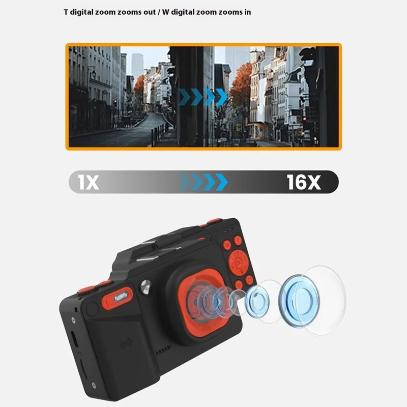 A8 2.8 Inch Portable Digital Camera 16X Zoom 4K Ultra HD Video Recording CCD with LED Flash - Black