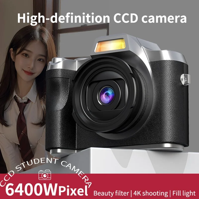 LK-012 Appareil photo numérique HD rétro avec écran IPS de 2,4 pouces pour étudiants, enregistreur vidéo - Noir