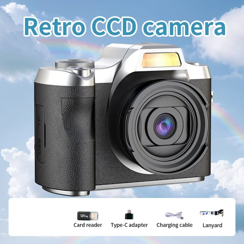 LK-012 Appareil photo numérique rétro HD CCD de 2,4 pouces pour étudiants avec enregistrement vidéo et carte de 32 Go - Noir