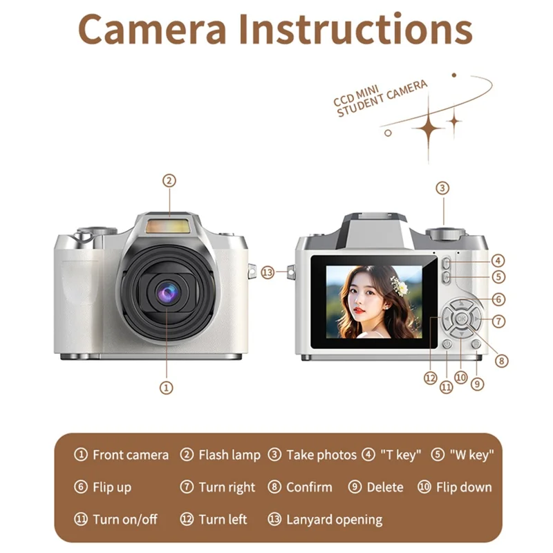 LK-012 2.4 Inch IPS Screen Retro HD CCD Camera Digital Camera for Students Video Recorder with 32GB Card - Brown