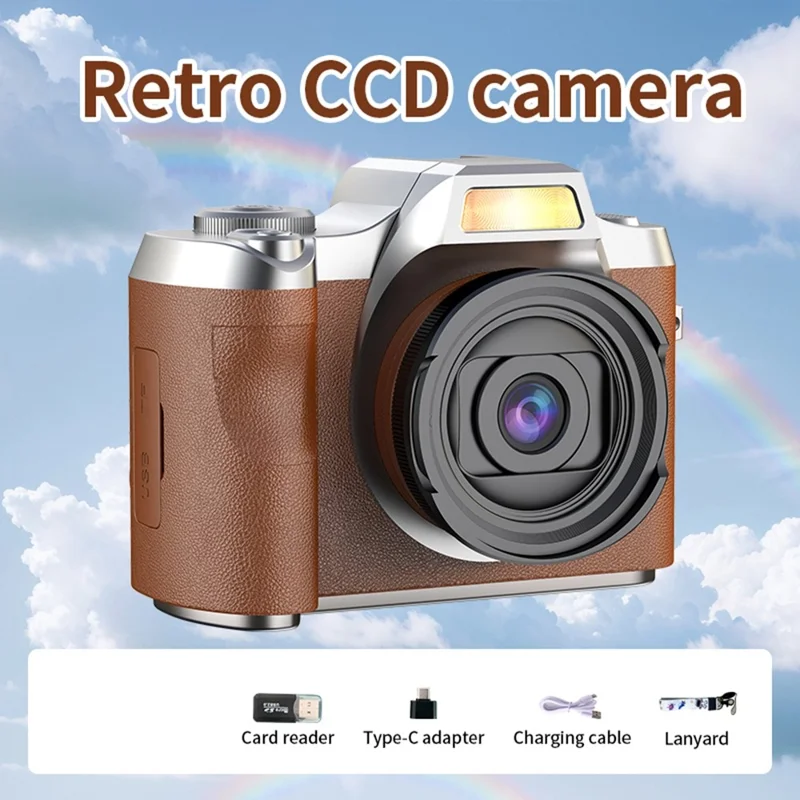 LK-012 2.4 Inch IPS Screen Retro HD CCD Camera Digital Camera for Students Video Recorder with 32GB Card - Brown