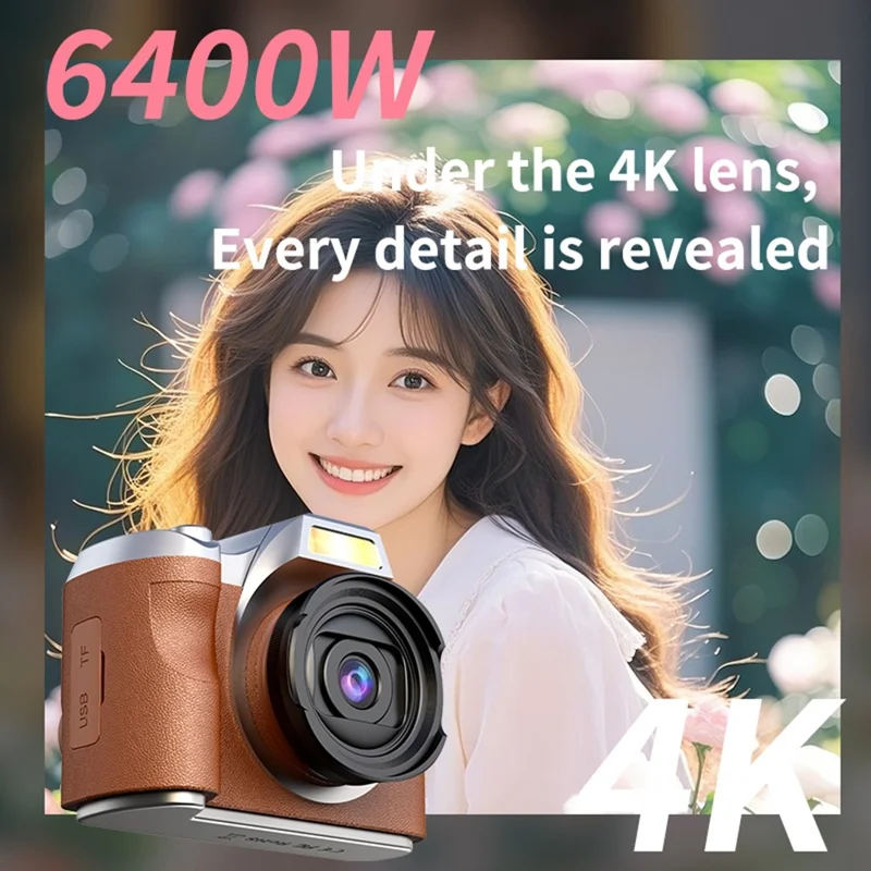 LK-012 2.4 Inch IPS Screen Retro HD CCD Camera Digital Camera for Students Video Recorder with 32GB Card - Brown