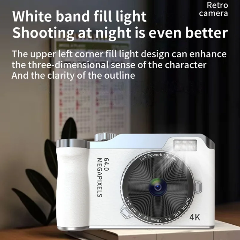 Câmera Digital Retrô Y01 com Tela IPS de 2,4 Polegadas, CCD, Zoom Digital 16X, Gravação de Vídeo em HD com Lente Dupla - Branca